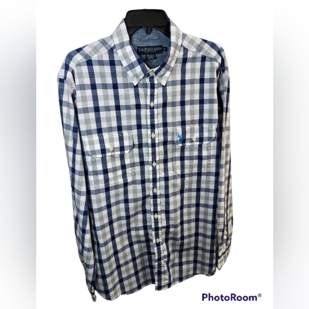 U.S.Polo XL Blue and grey plaid L/S Dress shirt